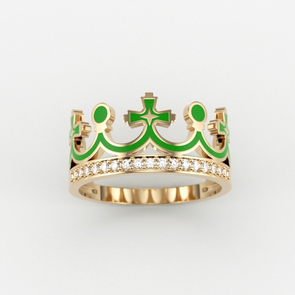 Women Crown Ring with enamel and gems CAD 3dm stl 3D print model_8