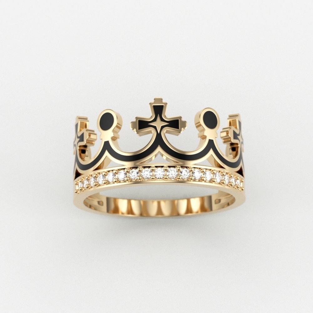 Women Crown Ring with enamel and gems CAD 3dm stl 3D print model_9
