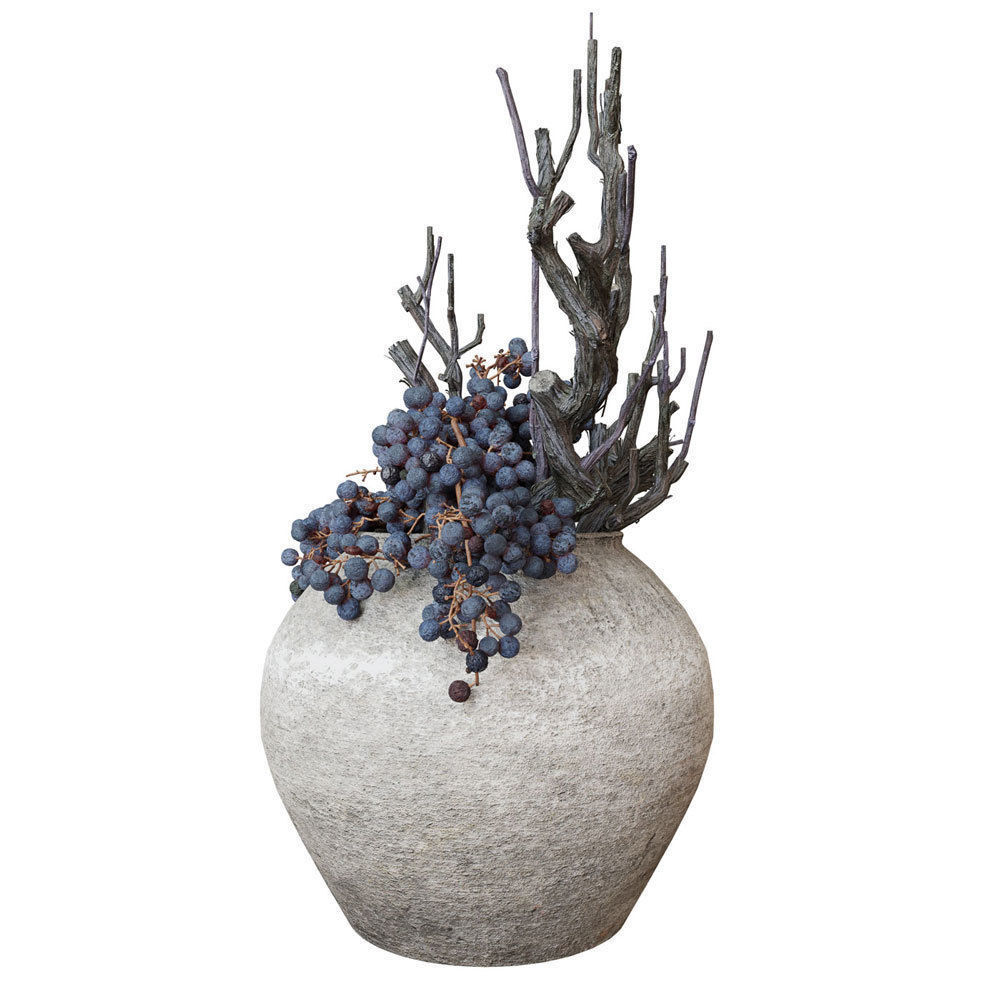 Decor dry grape in ceramic vase 3D model_6