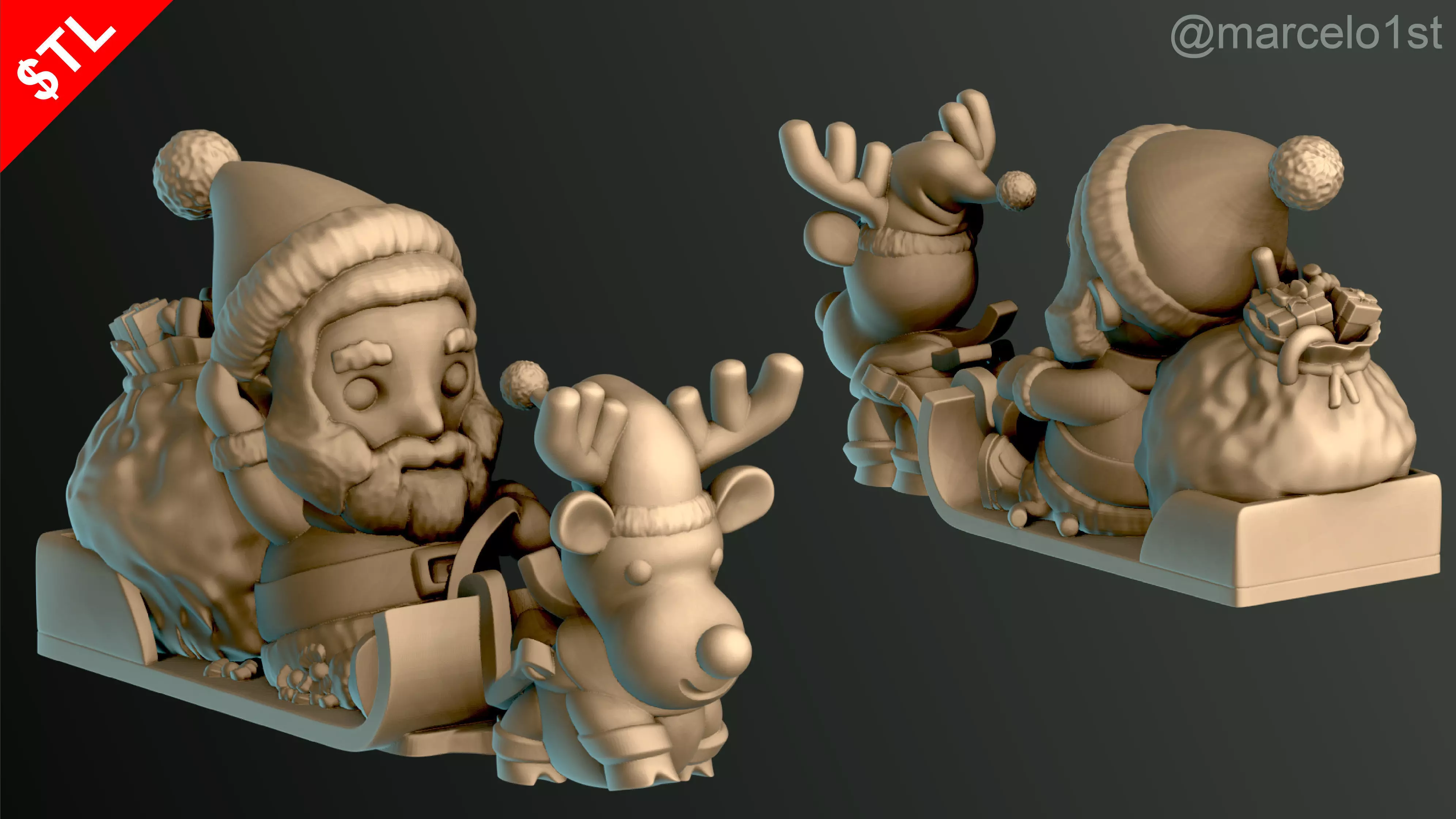 Santa Claus in Sleigh 3D print model_0