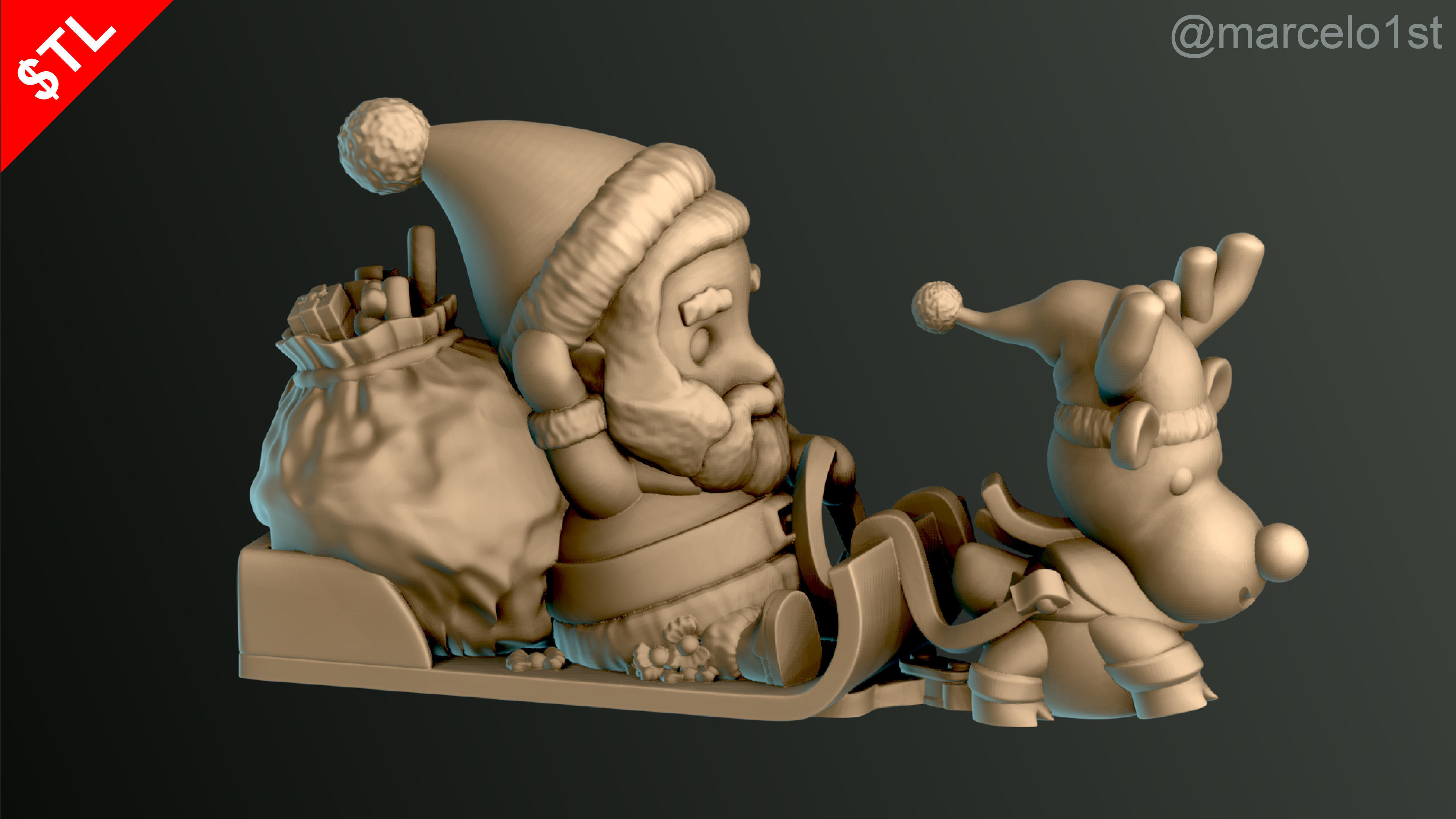 Santa Claus in Sleigh 3D print model_3