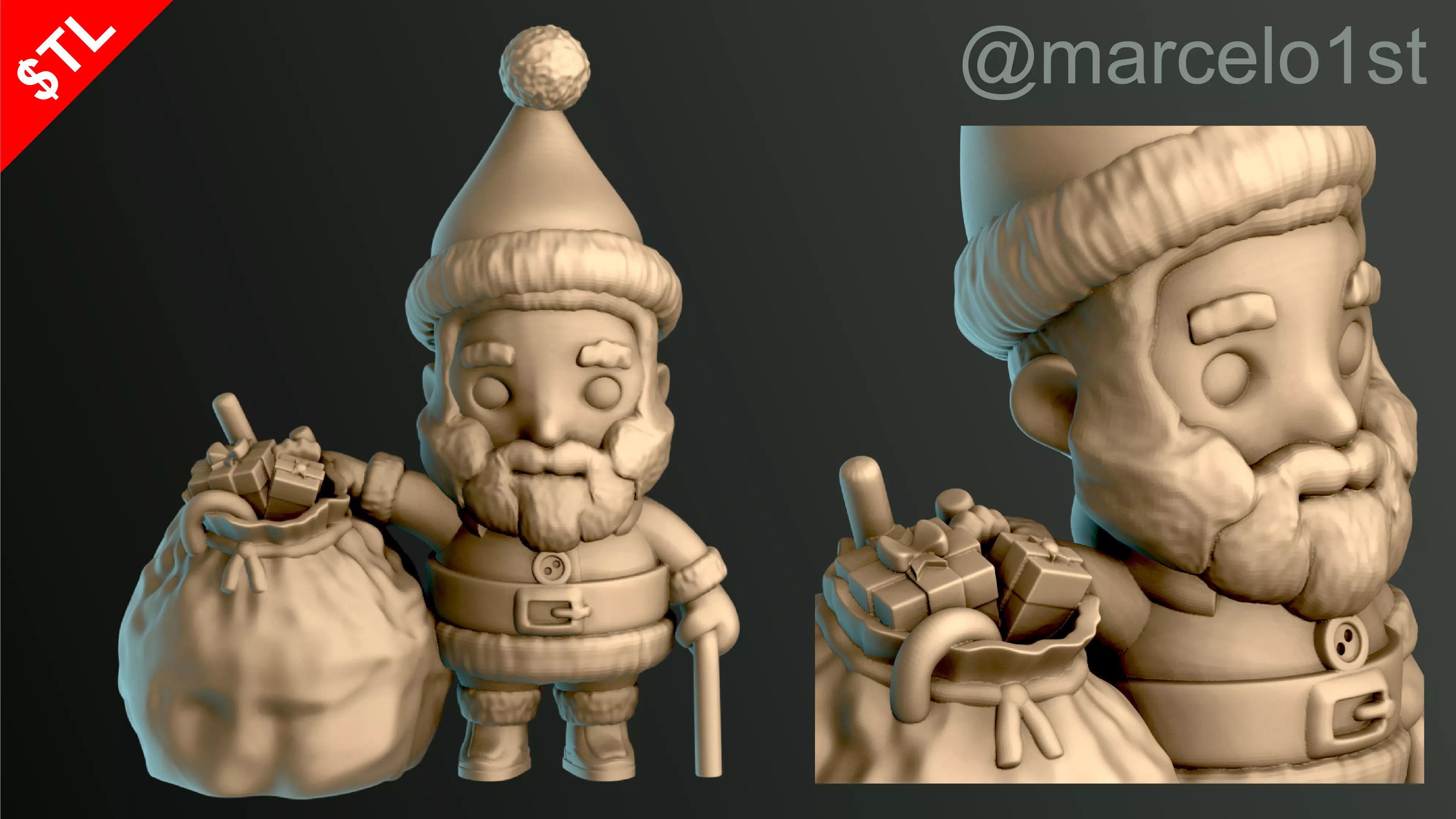 Santa Claus with Gift Bag 3D print model_0