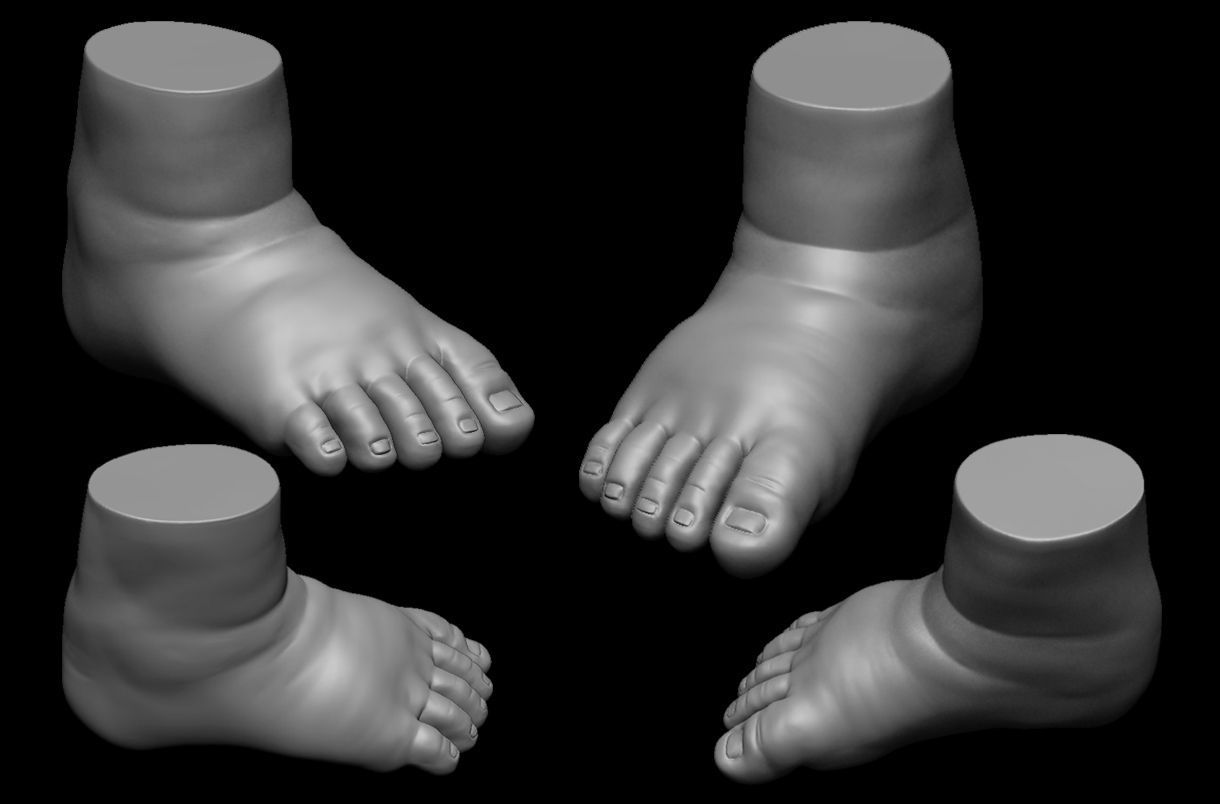 4 different feet  with high poly 3D model 3D model_1