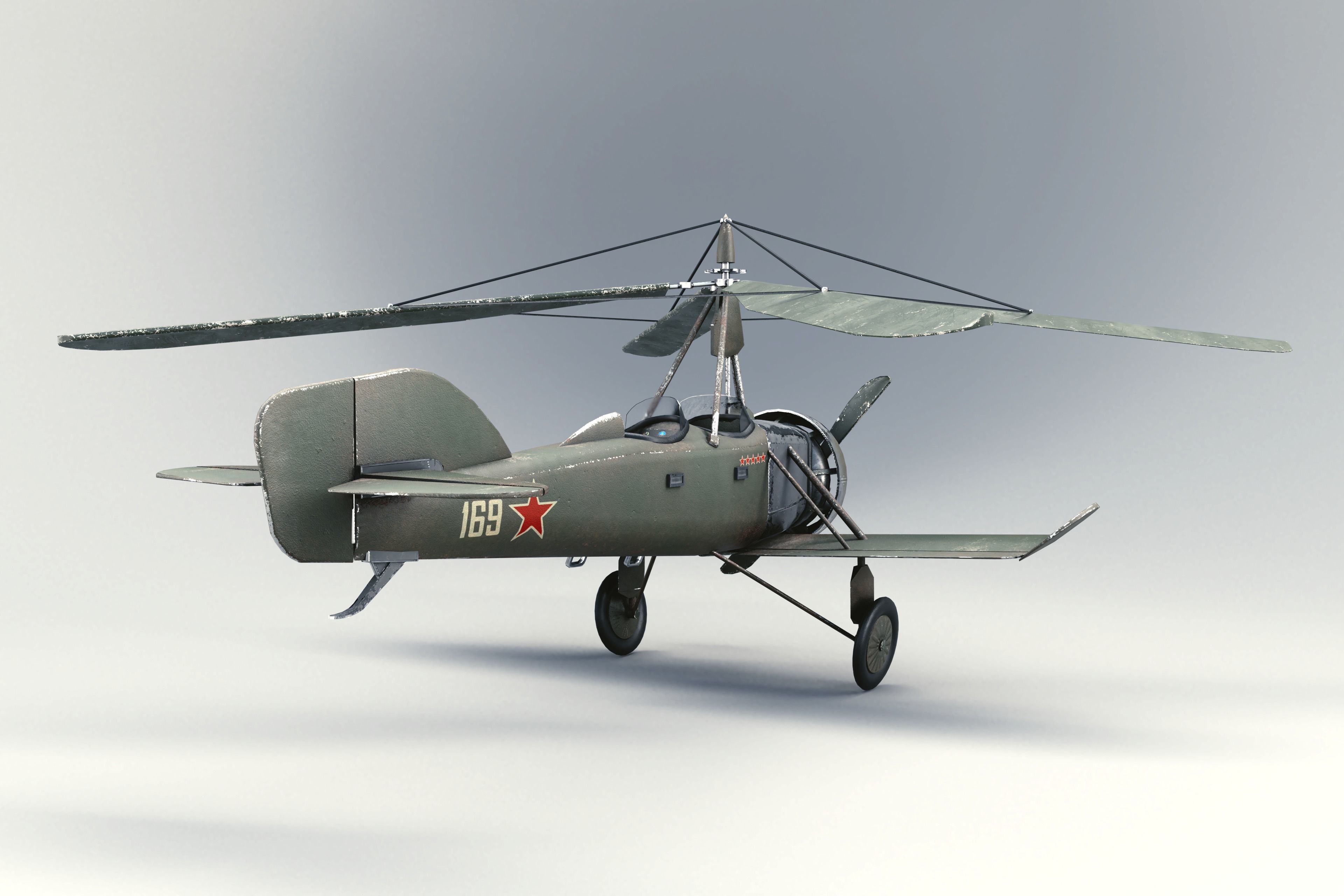 Soviet Autogyro TsAGI A-4 Low-poly 3D model_6