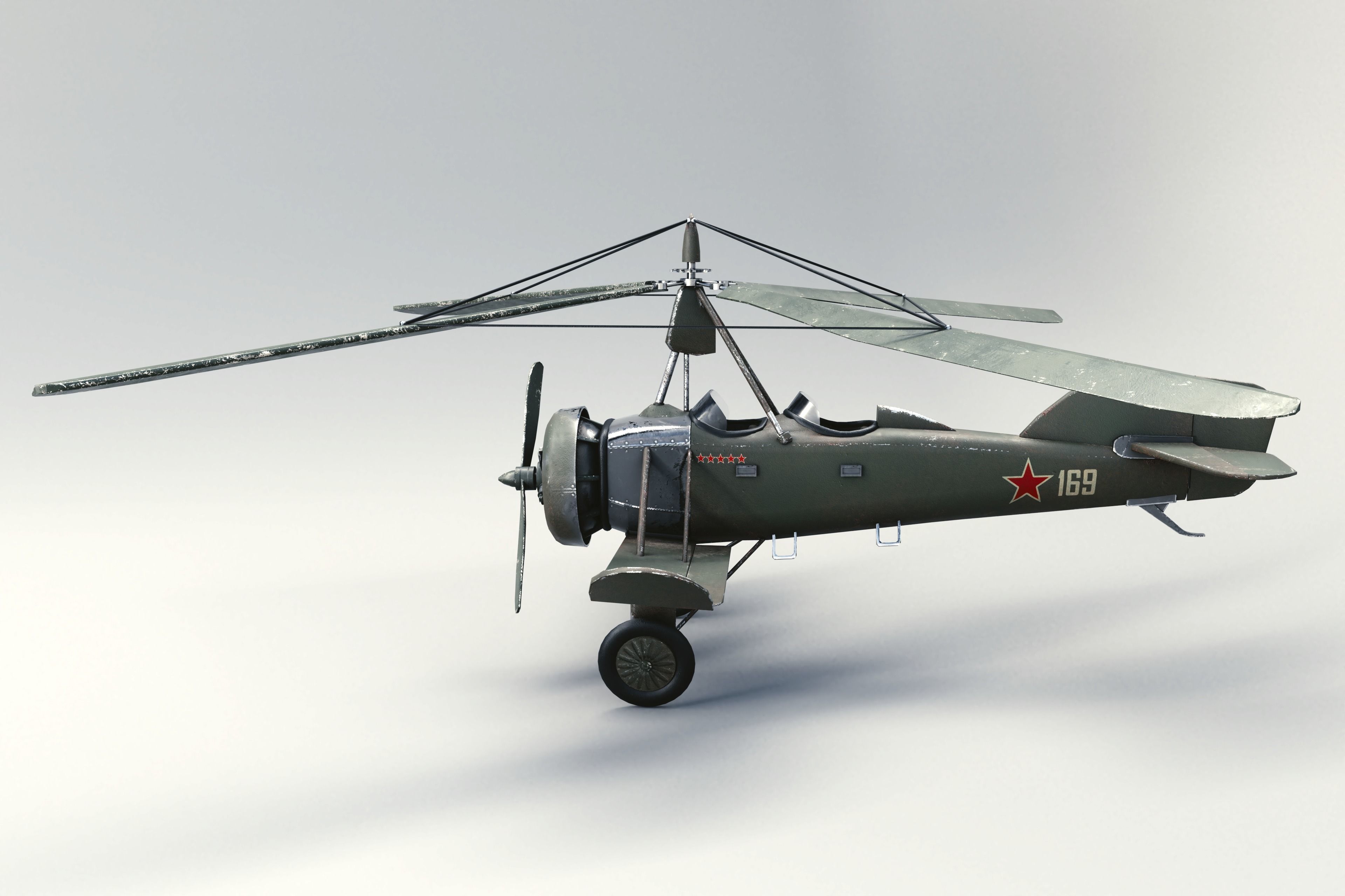 Soviet Autogyro TsAGI A-4 Low-poly 3D model_5