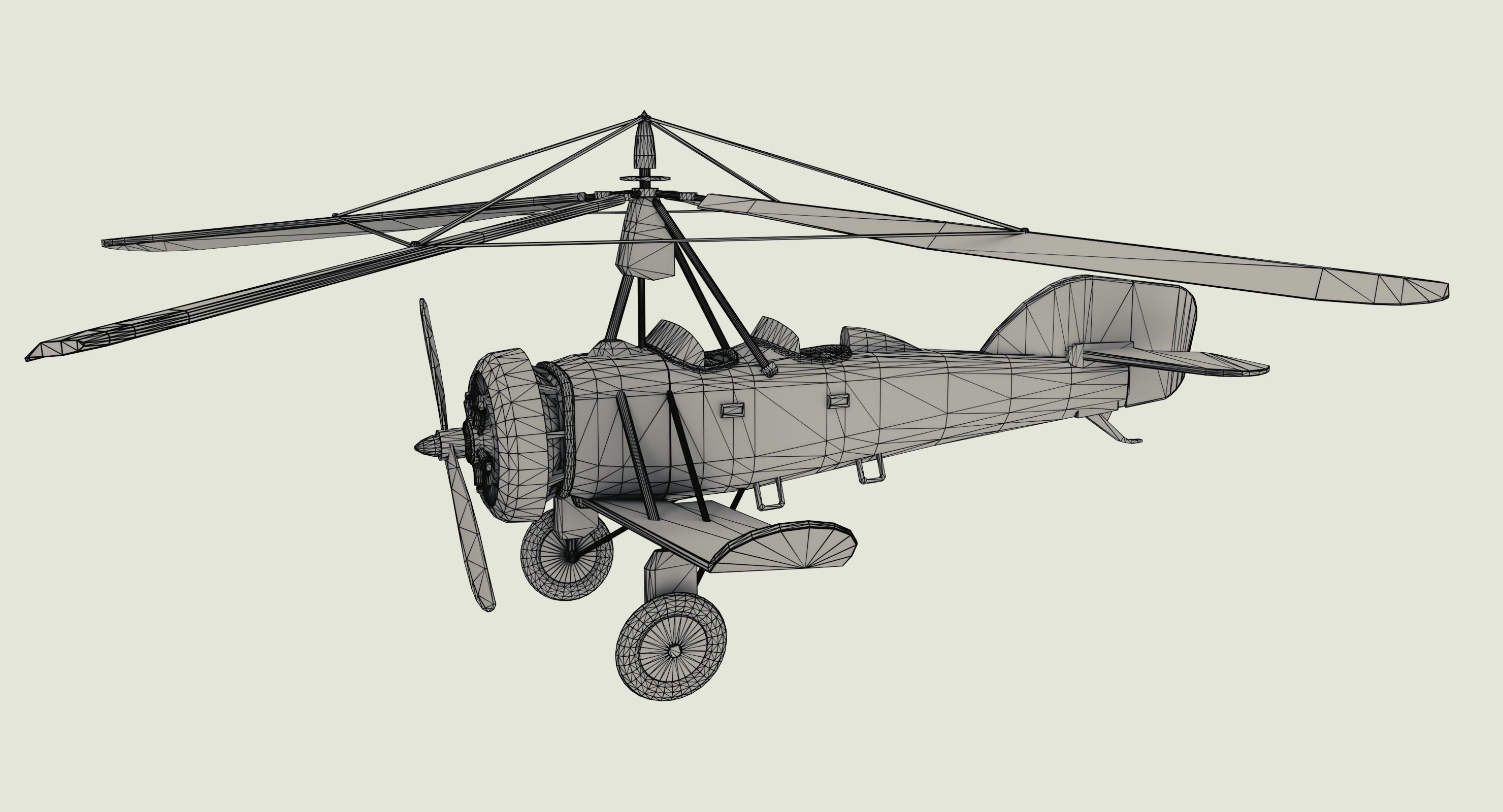 Soviet Autogyro TsAGI A-4 Low-poly 3D model_11