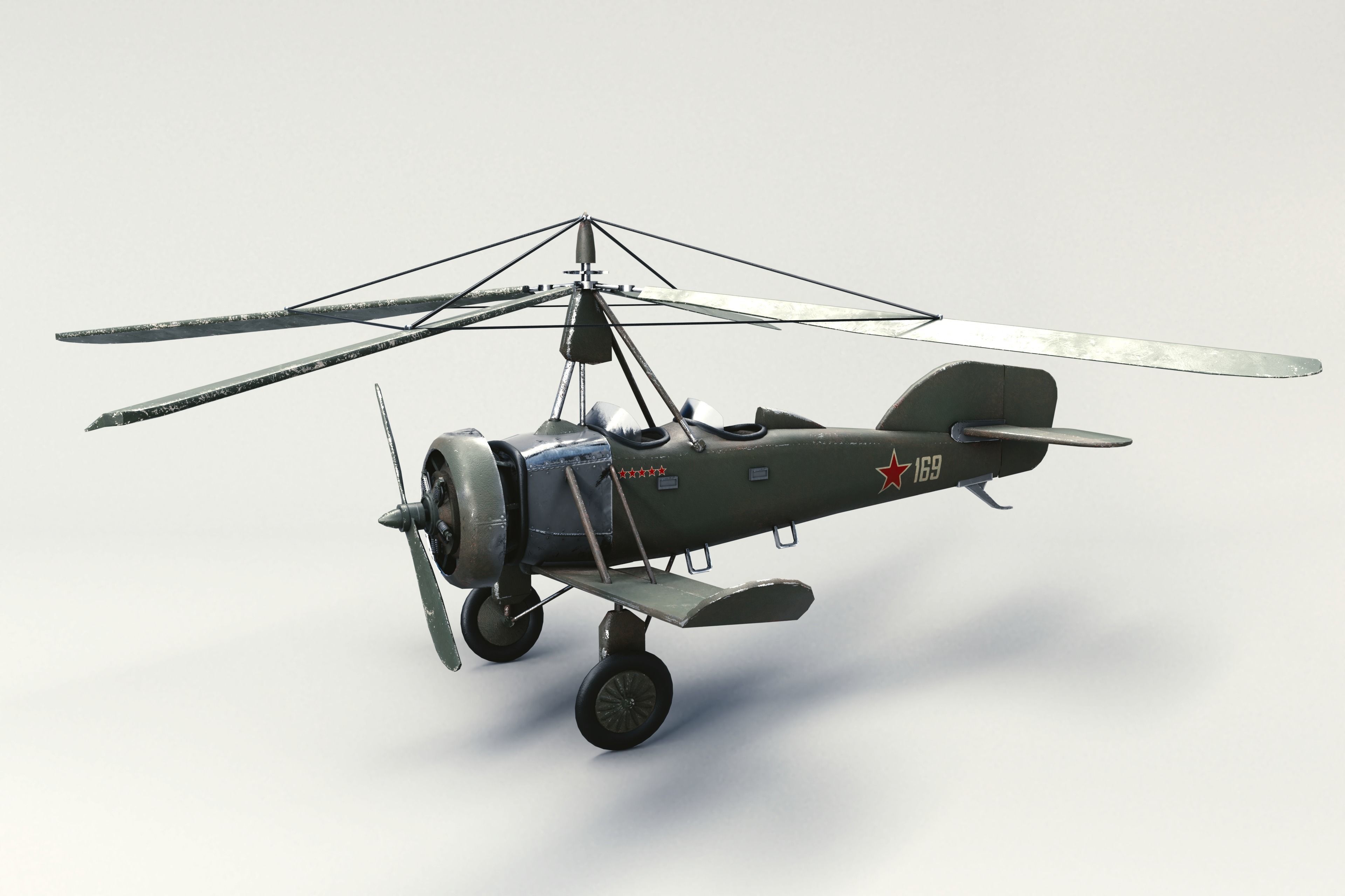 Soviet Autogyro TsAGI A-4 Low-poly 3D model_4