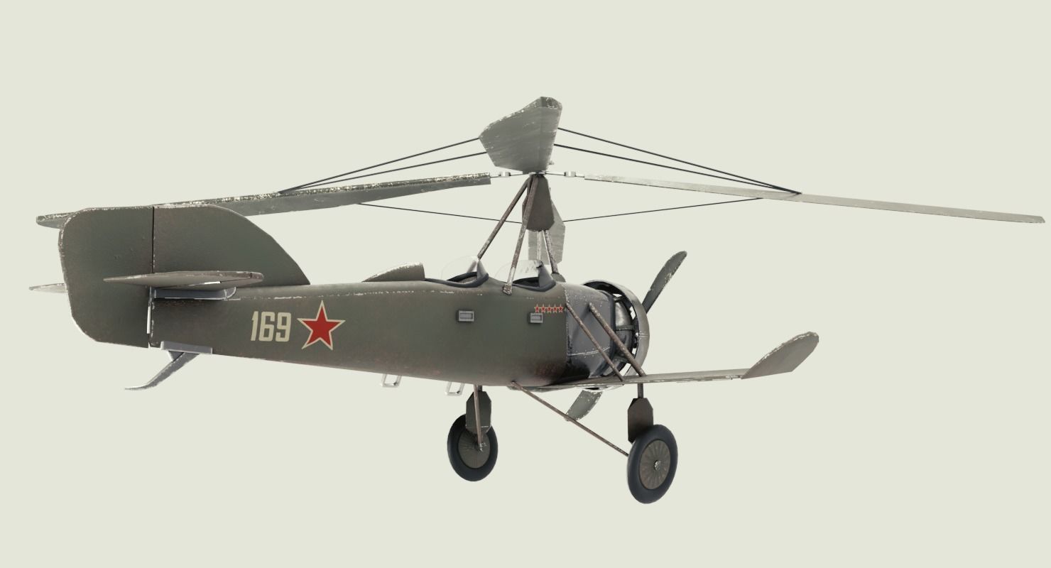 Soviet Autogyro TsAGI A-4 Low-poly 3D model_2