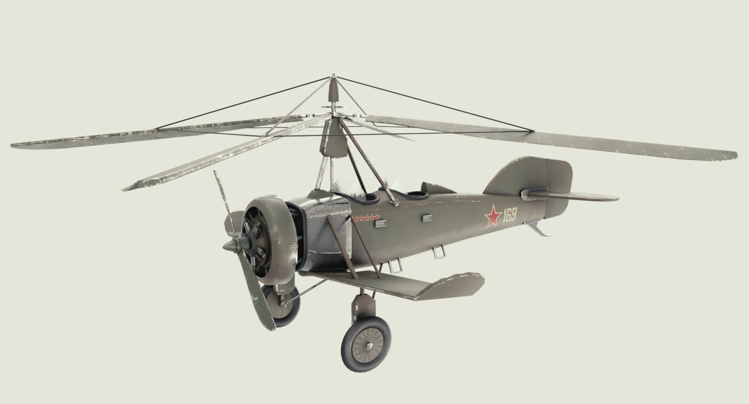 Soviet Autogyro TsAGI A-4 Low-poly 3D model_3