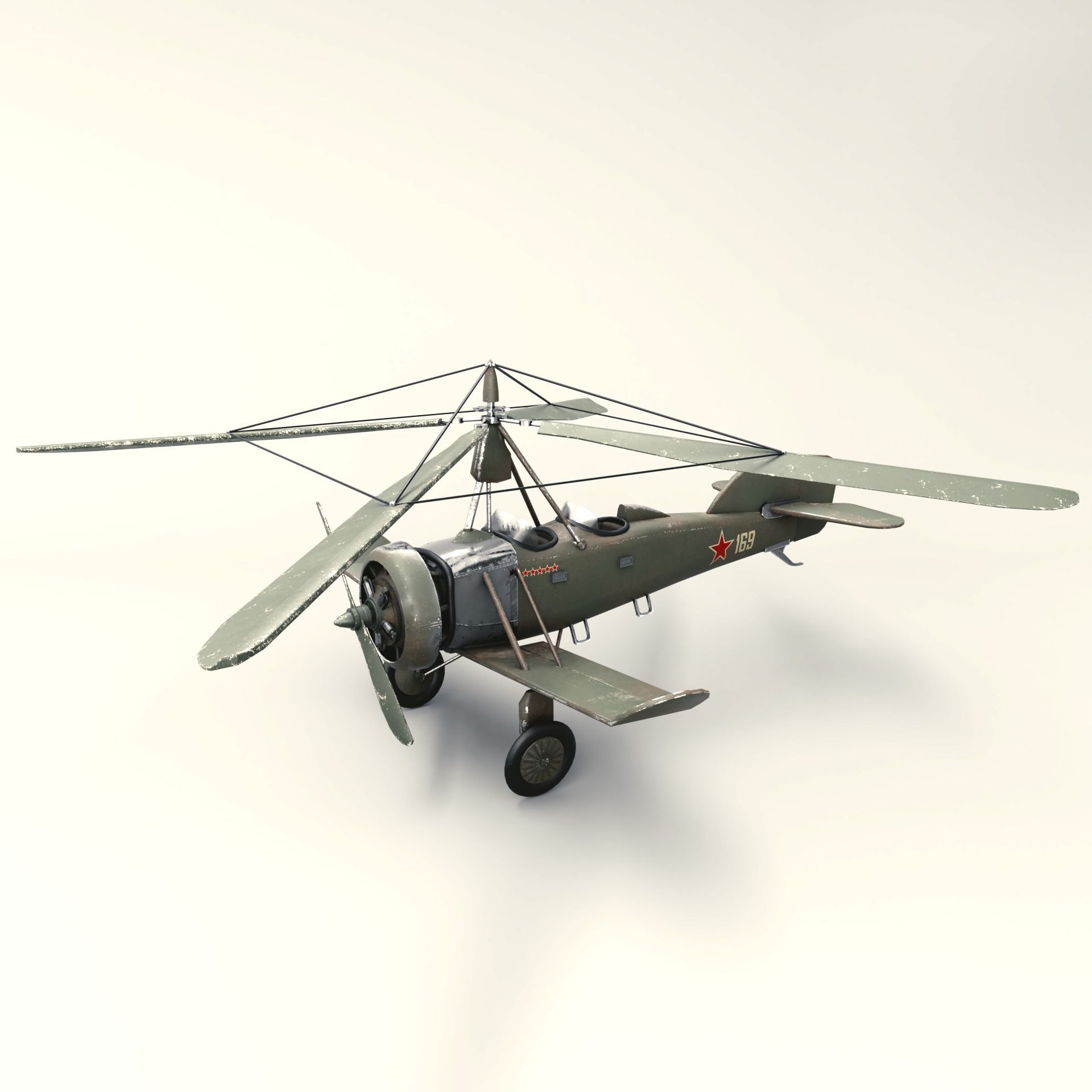 Soviet Autogyro TsAGI A-4 Low-poly 3D model_0