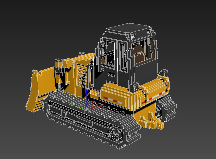 Voxel Bulldozer Low-poly 3D model_13