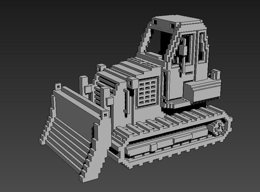 Voxel Bulldozer Low-poly 3D model_12