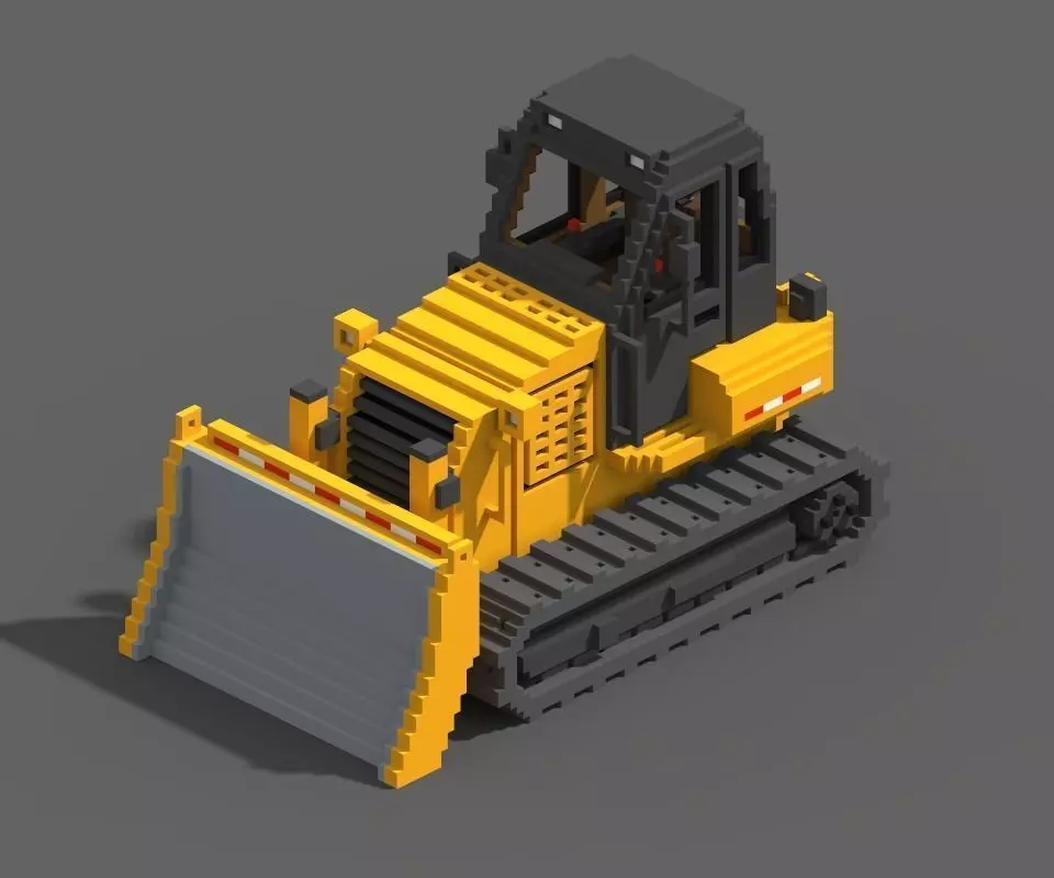 Voxel Bulldozer Low-poly 3D model_0