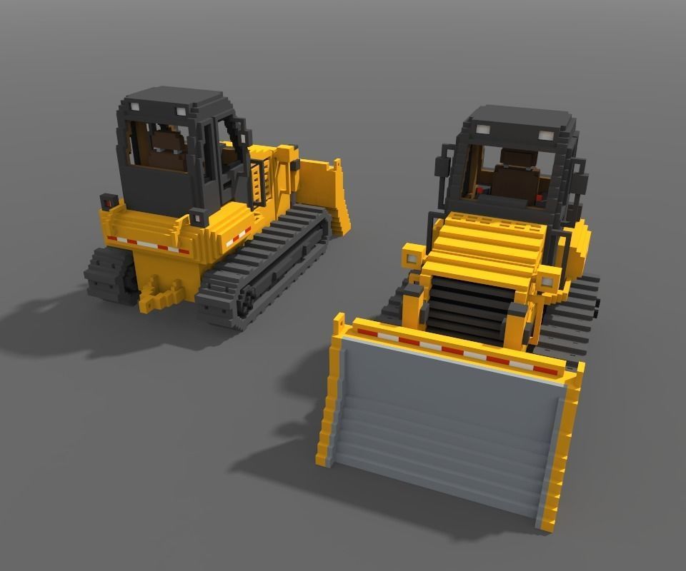 Voxel Bulldozer Low-poly 3D model_10