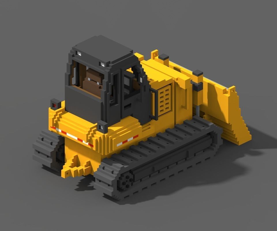 Voxel Bulldozer Low-poly 3D model_1