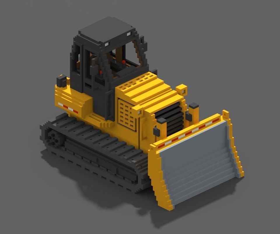 Voxel Bulldozer Low-poly 3D model_2