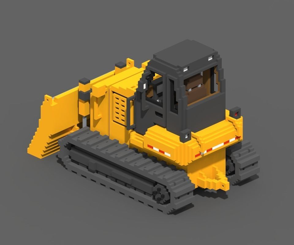 Voxel Bulldozer Low-poly 3D model_3
