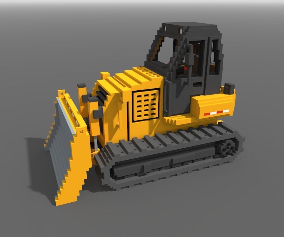 Voxel Bulldozer Low-poly 3D model_6