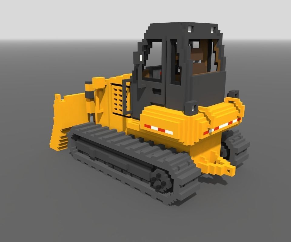 Voxel Bulldozer Low-poly 3D model_7