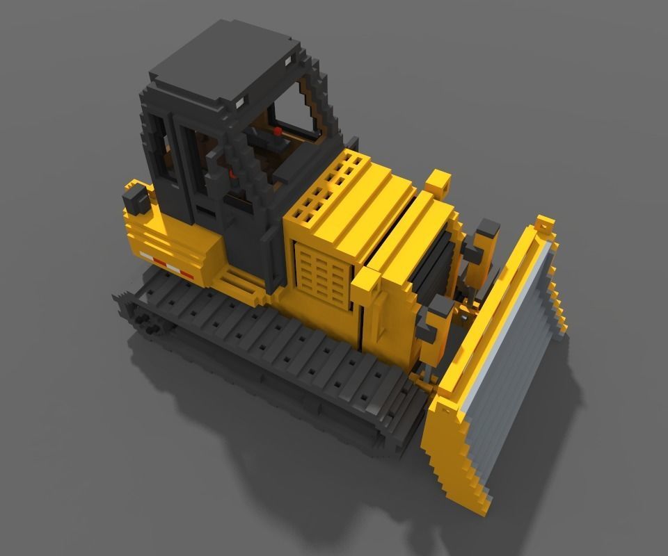 Voxel Bulldozer Low-poly 3D model_9