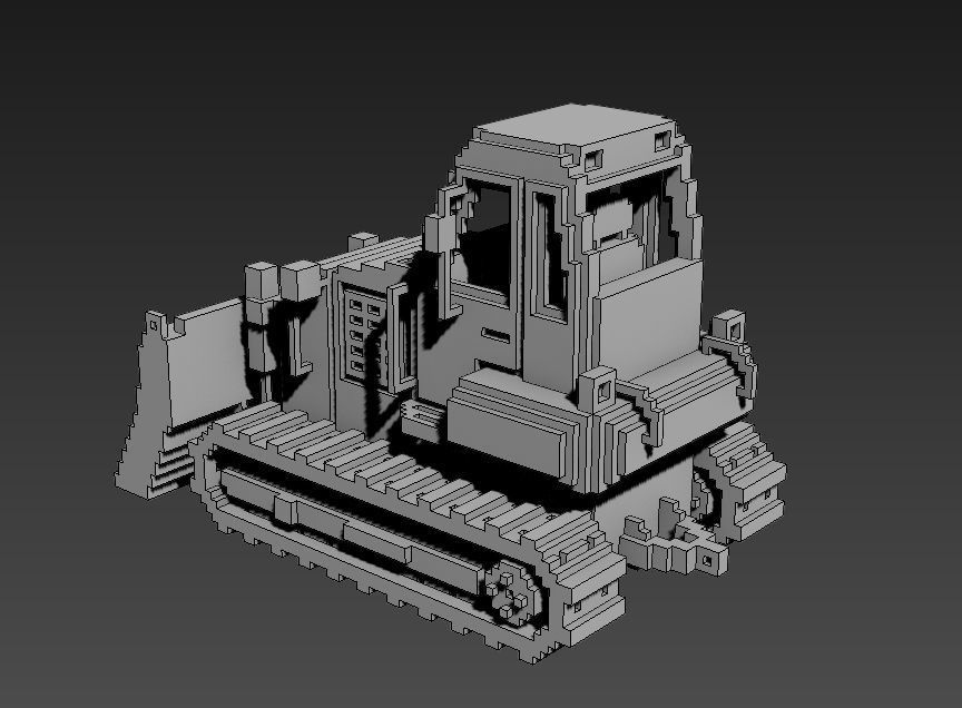 Voxel Bulldozer Low-poly 3D model_14