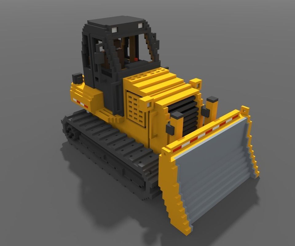 Voxel Bulldozer Low-poly 3D model_4