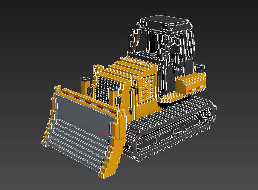 Voxel Bulldozer Low-poly 3D model_11