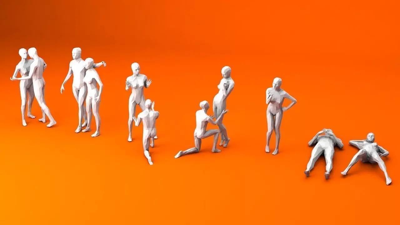 10 People in Love Minimalist Low-poly 3D model_0