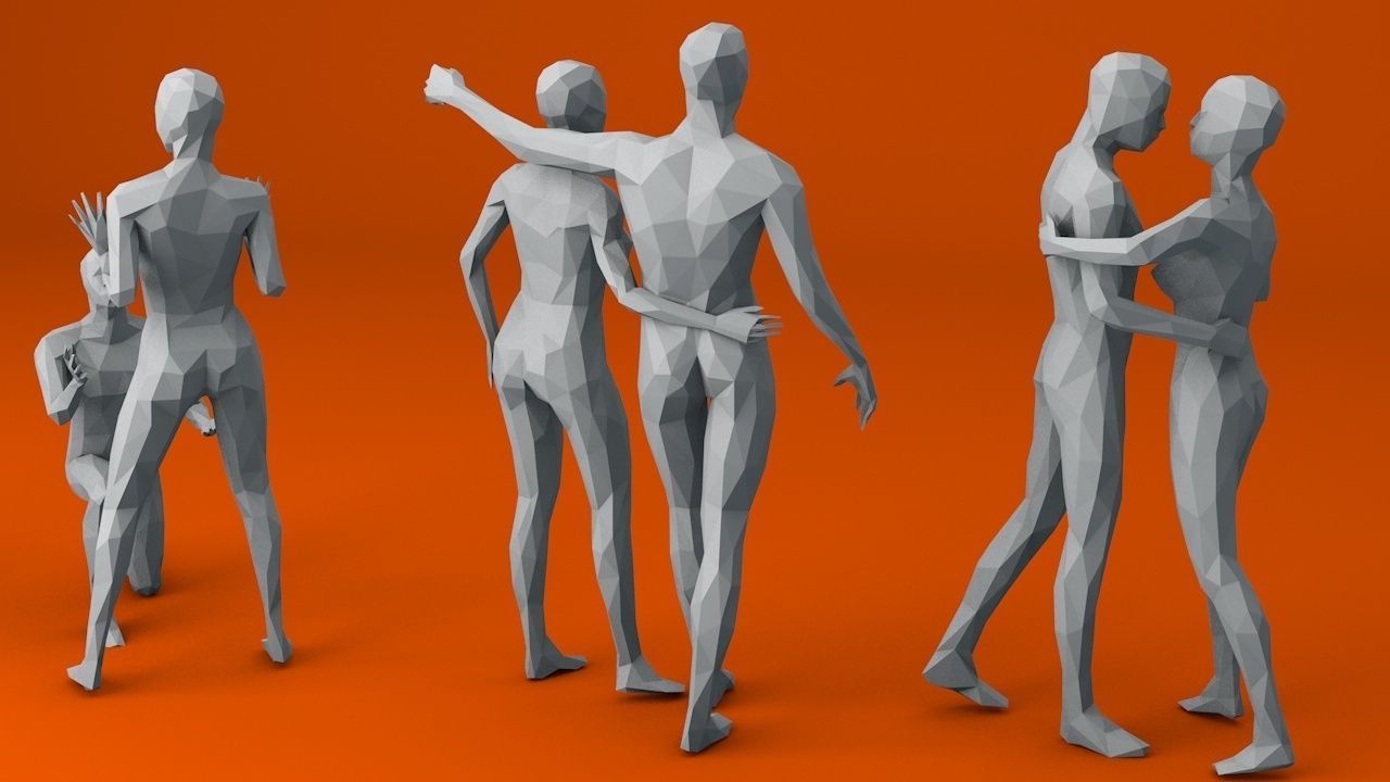 10 People in Love Minimalist Low-poly 3D model_4