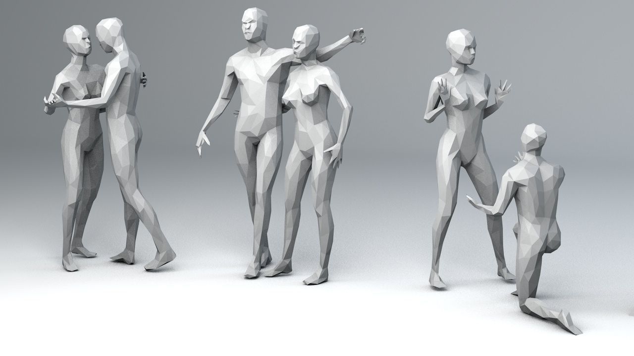 10 People in Love Minimalist Low-poly 3D model_5
