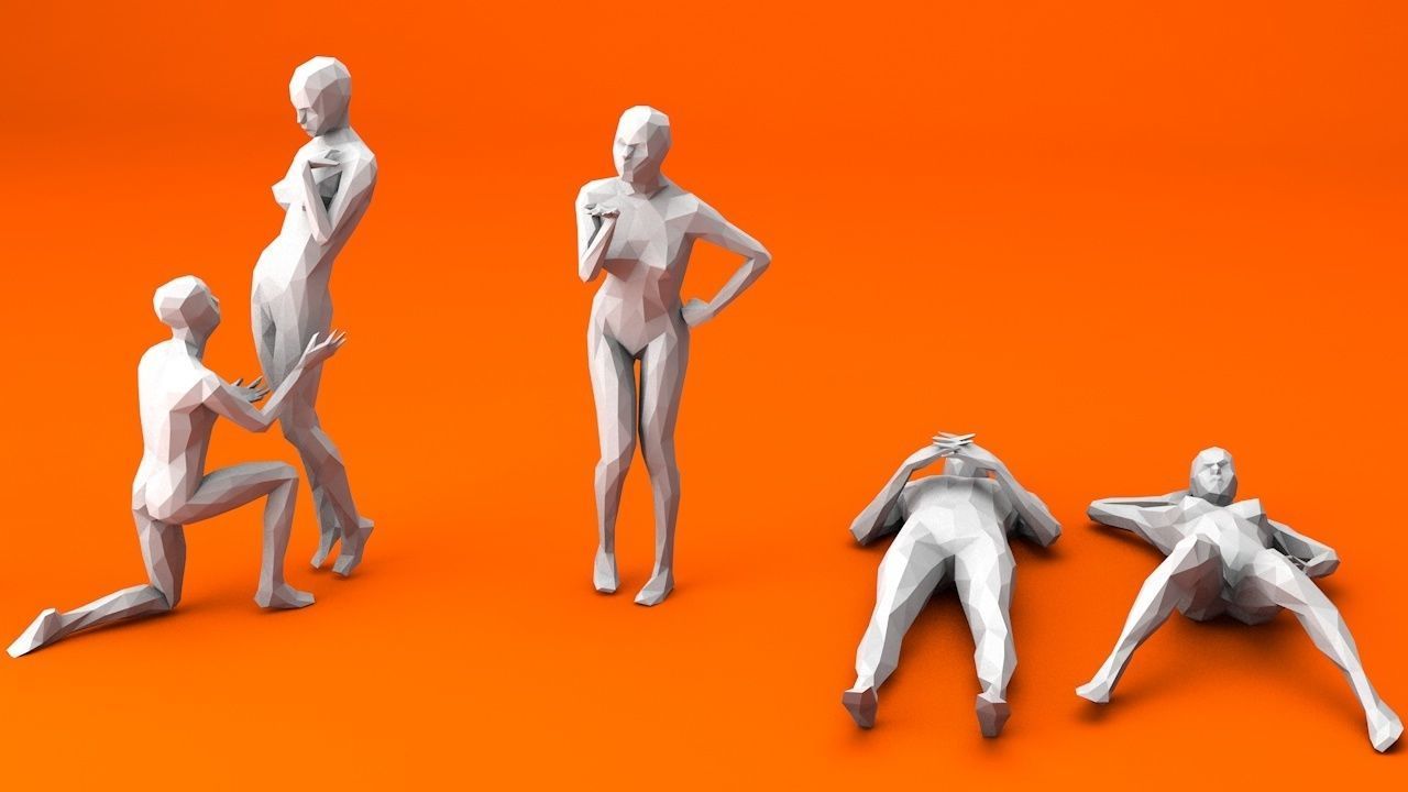 10 People in Love Minimalist Low-poly 3D model_1