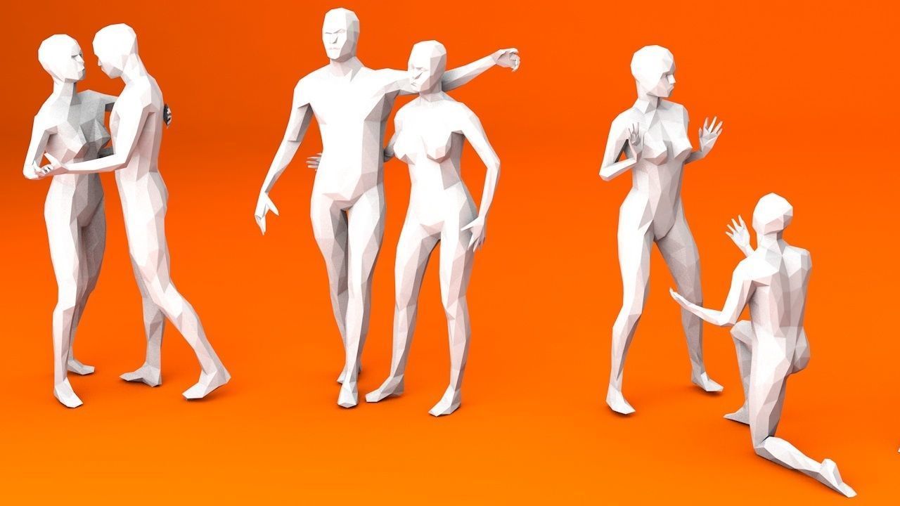 10 People in Love Minimalist Low-poly 3D model_2