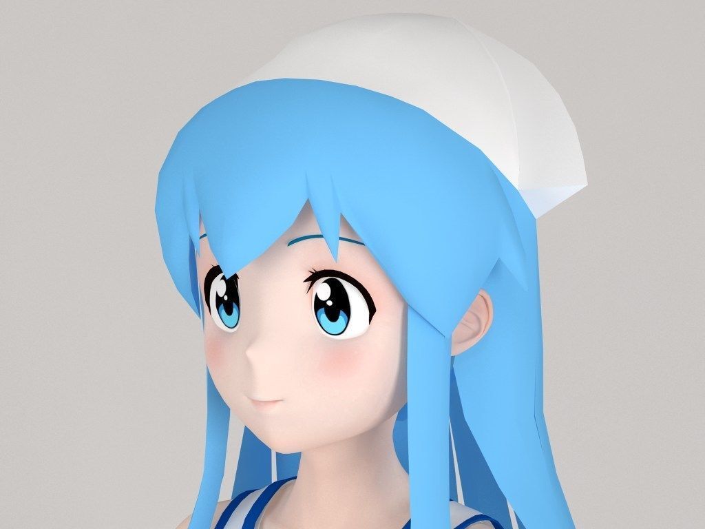 T pose nonrigged model of Ika Musume anime girl 3D model_2
