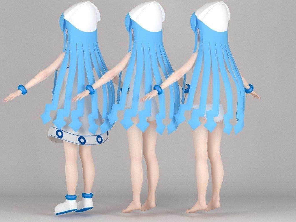 T pose nonrigged model of Ika Musume anime girl 3D model_5