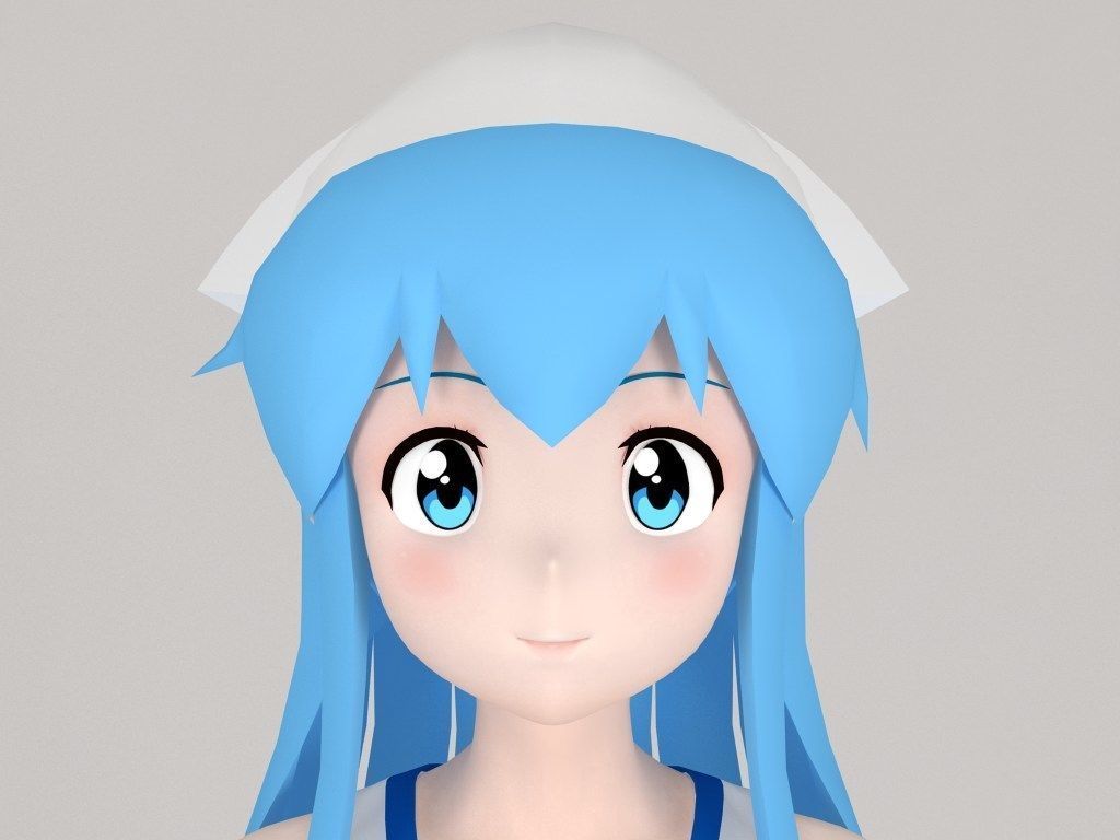 T pose nonrigged model of Ika Musume anime girl 3D model_1