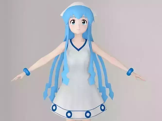 T pose nonrigged model of Ika Musume anime girl 3D model