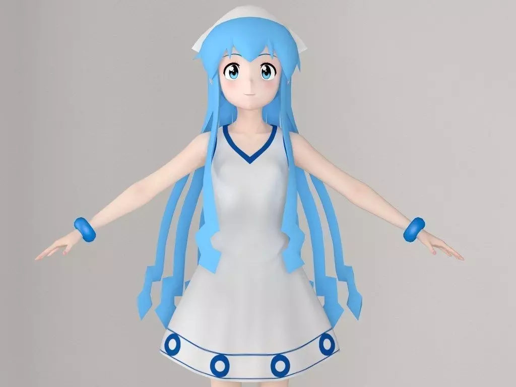 T pose nonrigged model of Ika Musume anime girl 3D model_0