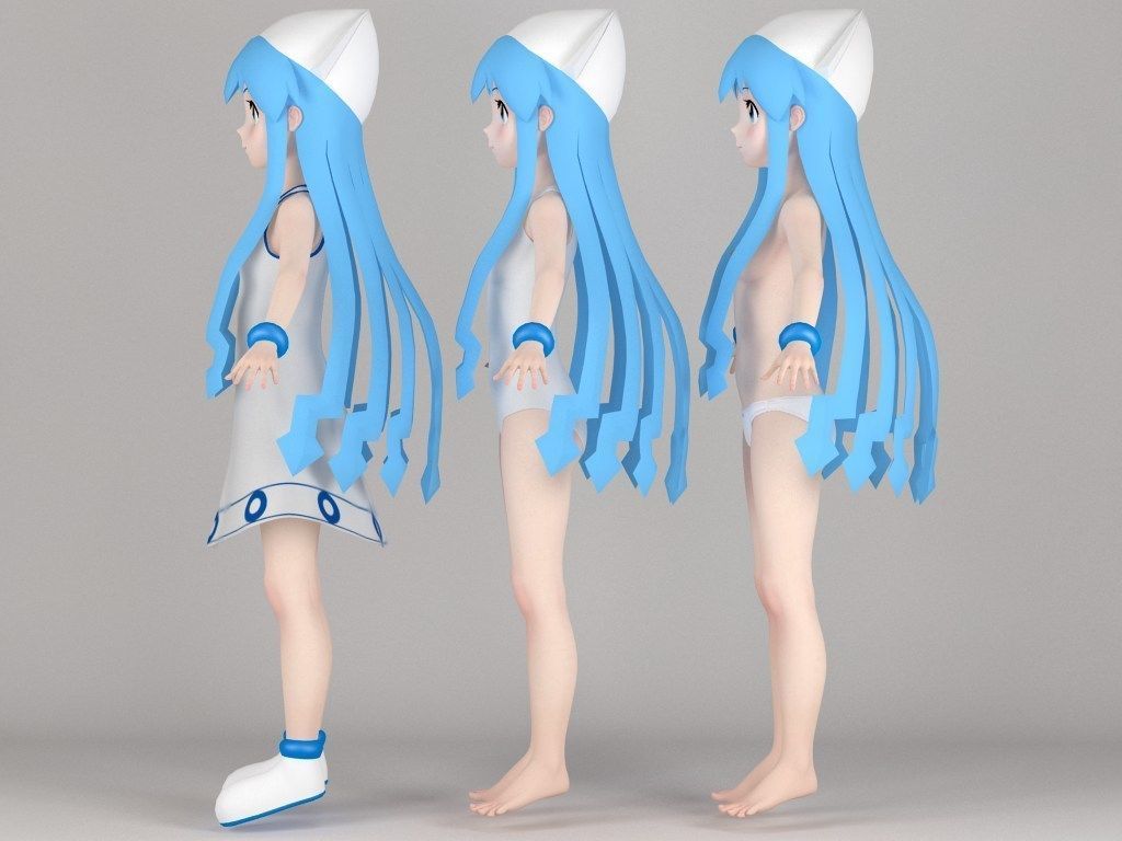 T pose nonrigged model of Ika Musume anime girl 3D model_4