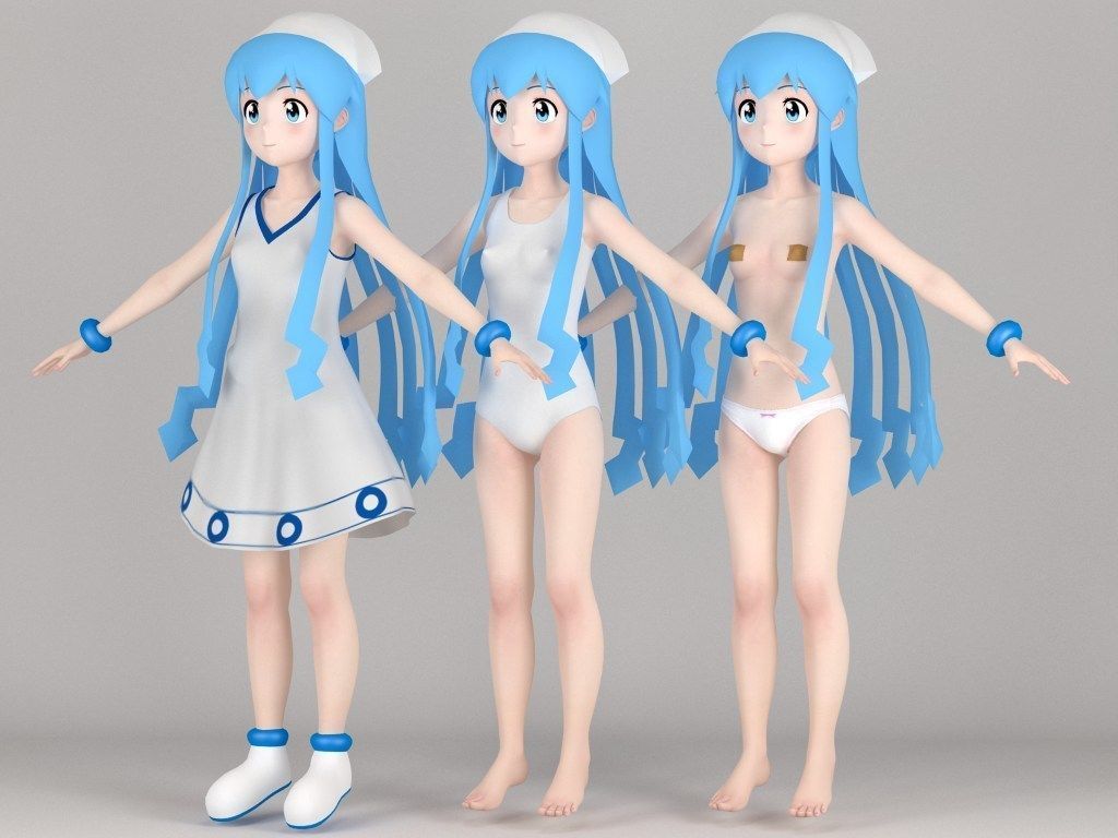 T pose nonrigged model of Ika Musume anime girl 3D model_3