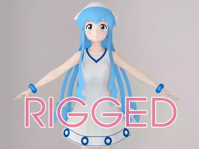 T pose rigged model of Ika Musume anime girl 3D model