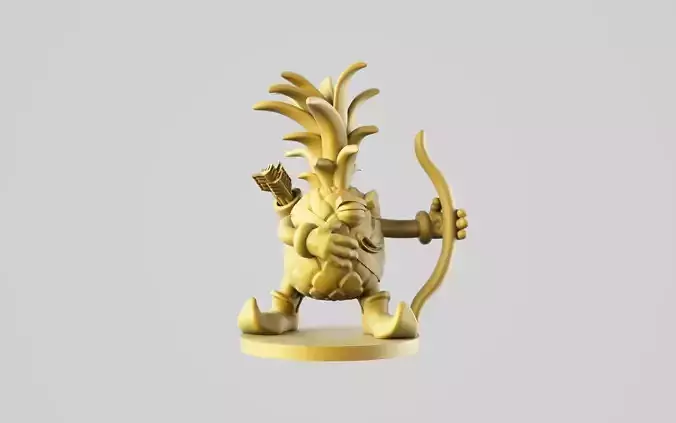 Rangerananas gold pineapple figurine with bow and arrow 3D print model