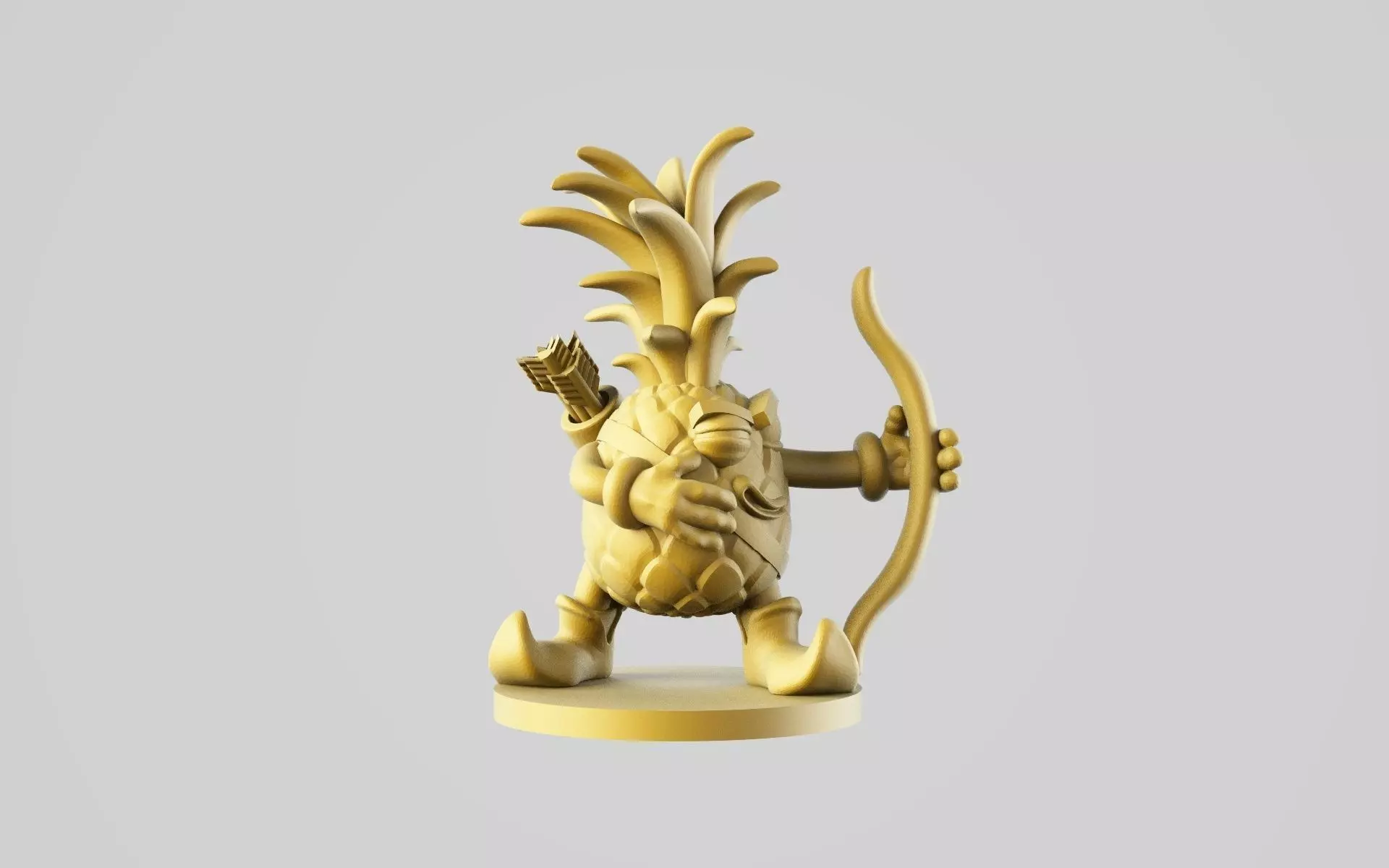 Rangerananas gold pineapple figurine with bow and arrow 3D print model_0