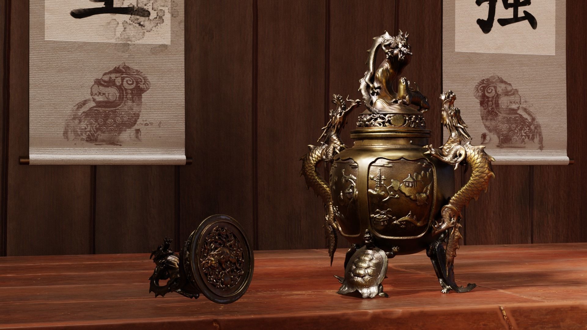 Dragon Incense Burner Low-poly 3D model_27