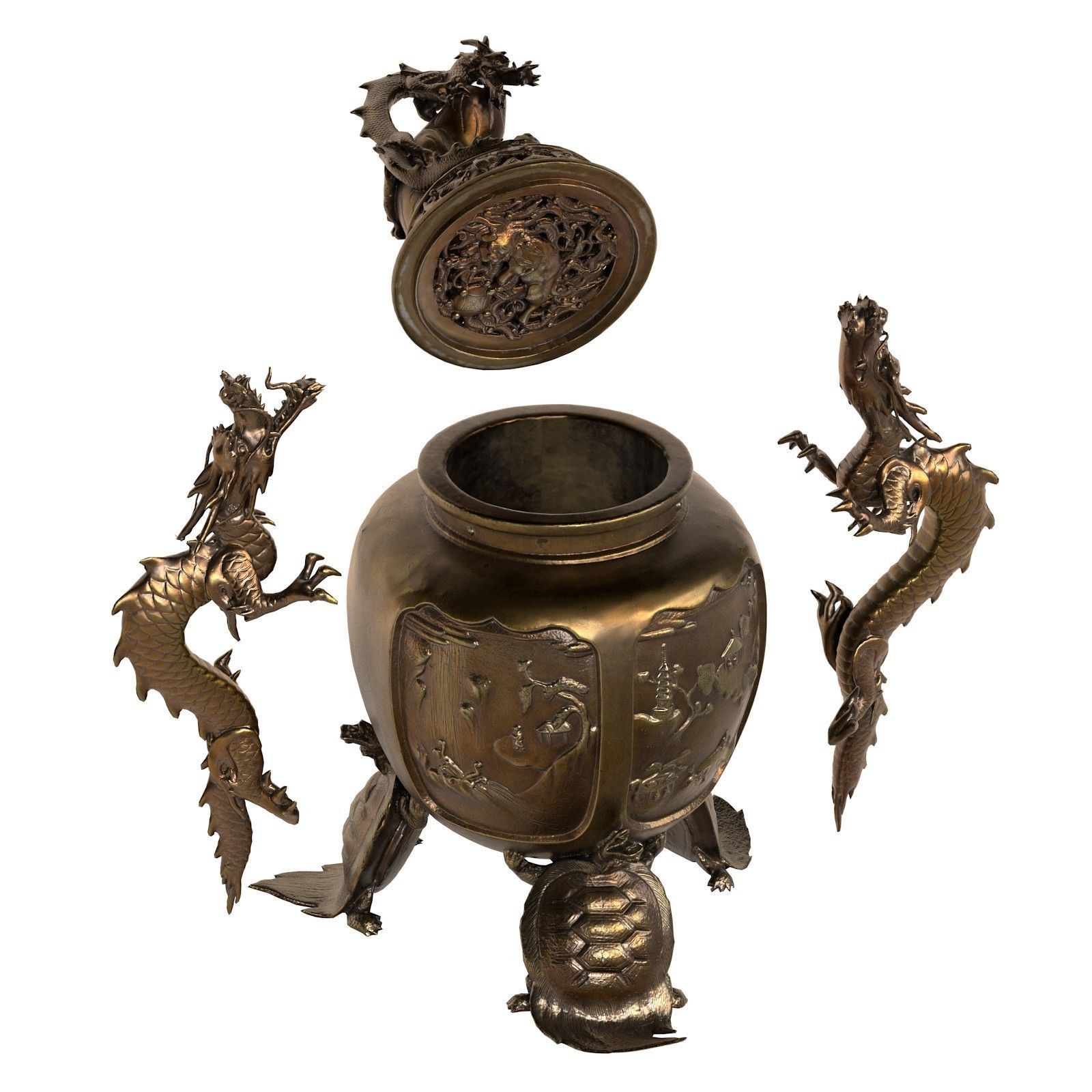 Dragon Incense Burner Low-poly 3D model_9