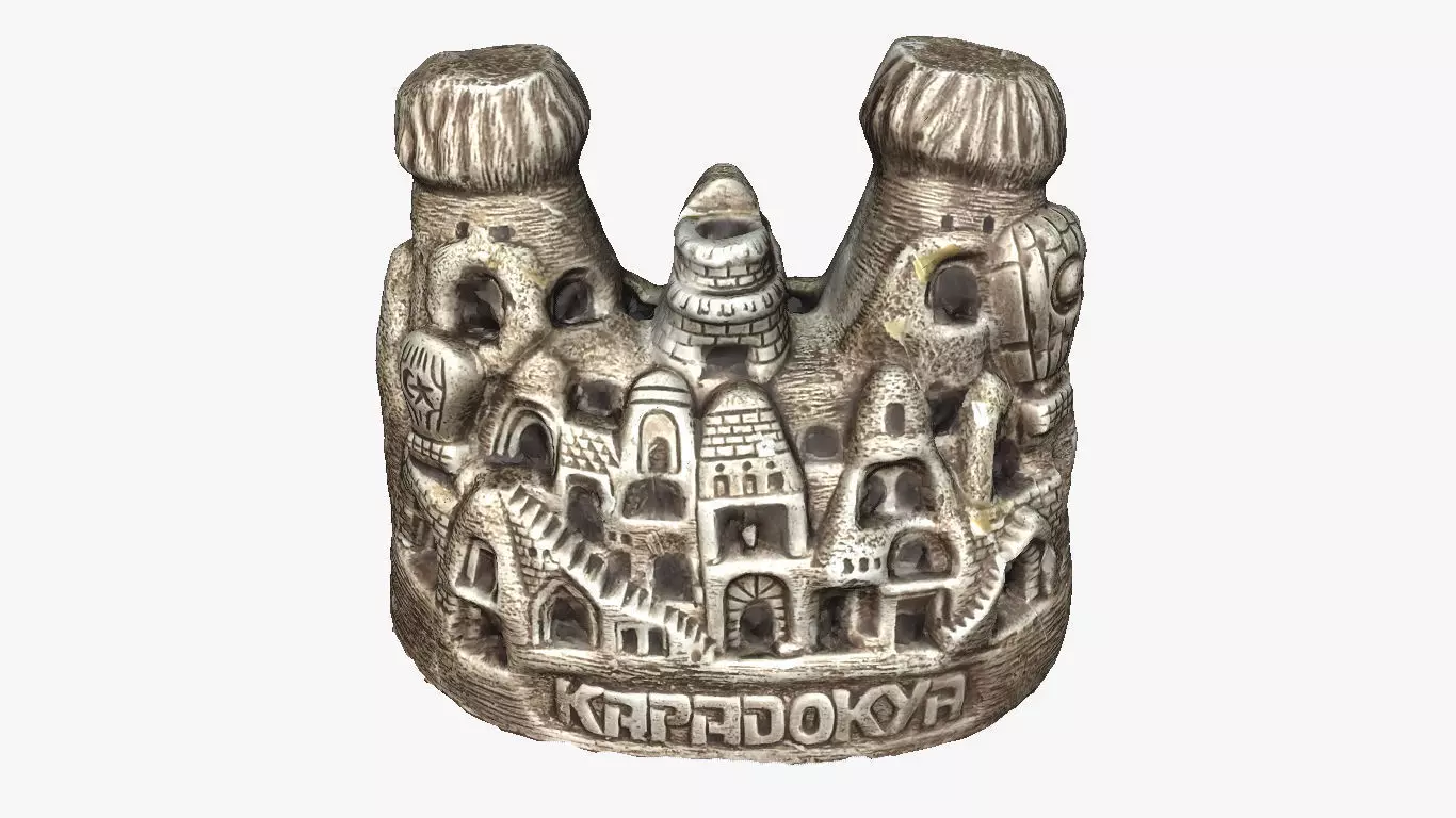Kapadokya silver figurine with city Low-poly 3D model