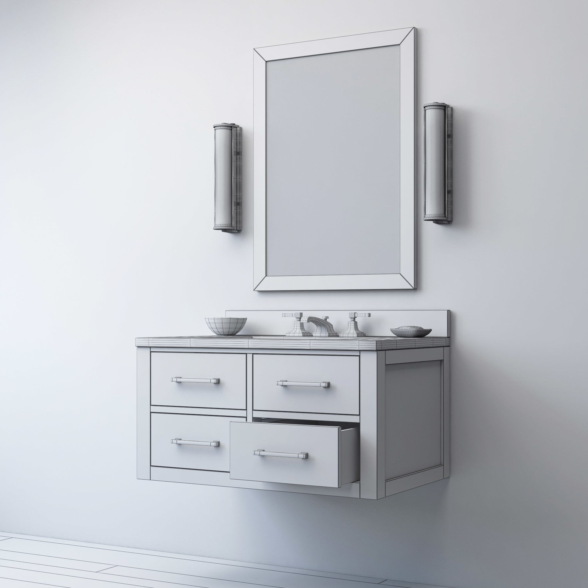 Hutton single floating vanity white  3D model_7