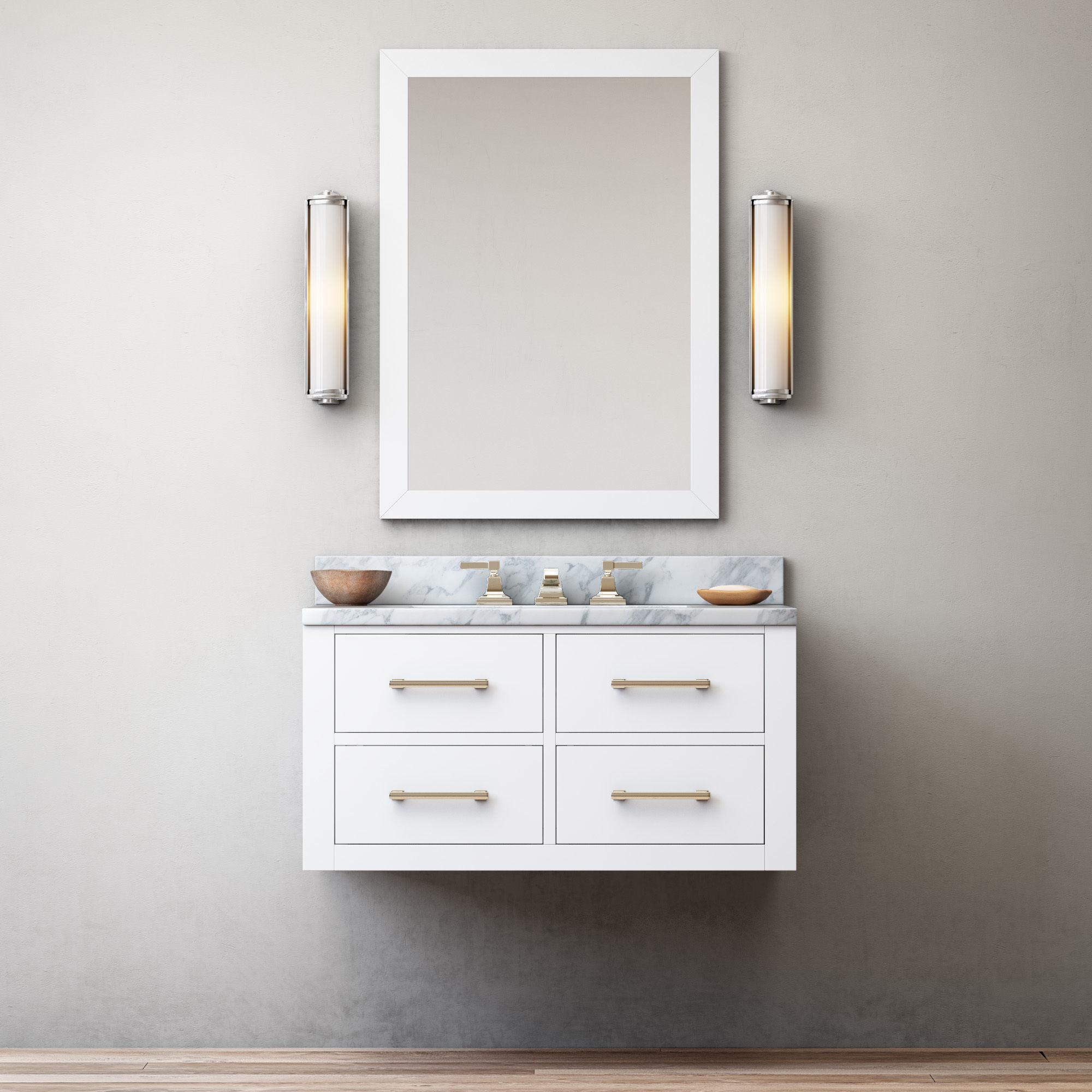 Hutton single floating vanity white  3D model_1
