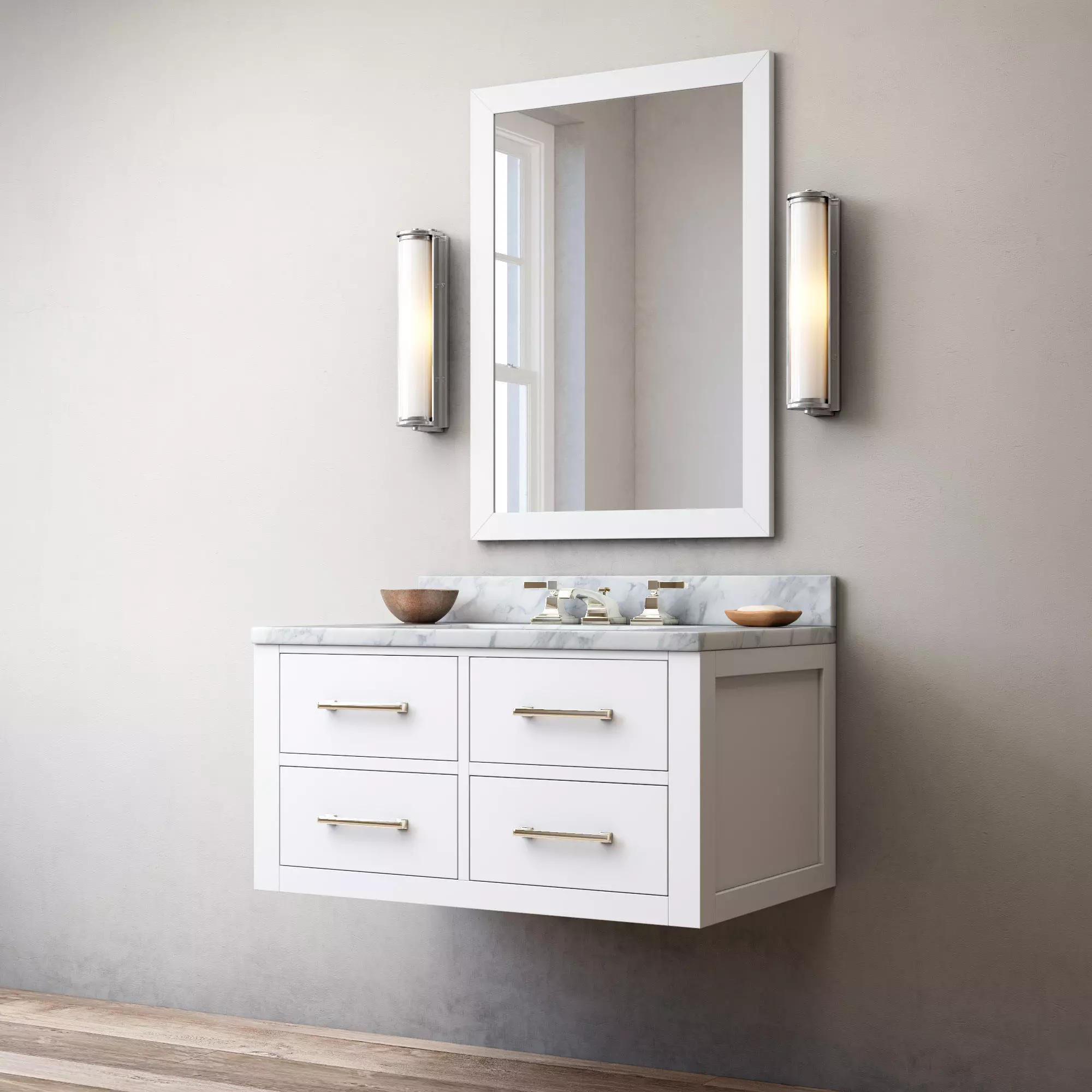 Hutton single floating vanity white  3D model_0