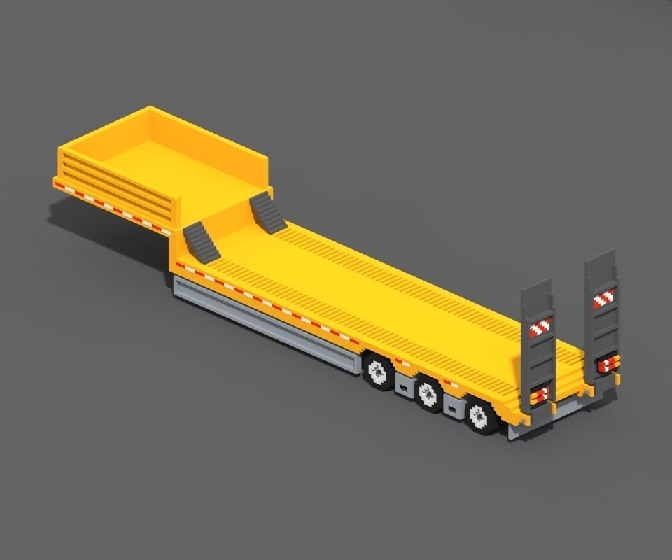 Voxel Truck And Loader Trailer Low-poly 3D model_29