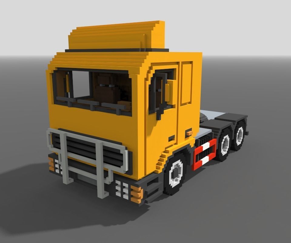 Voxel Truck And Loader Trailer Low-poly 3D model_21